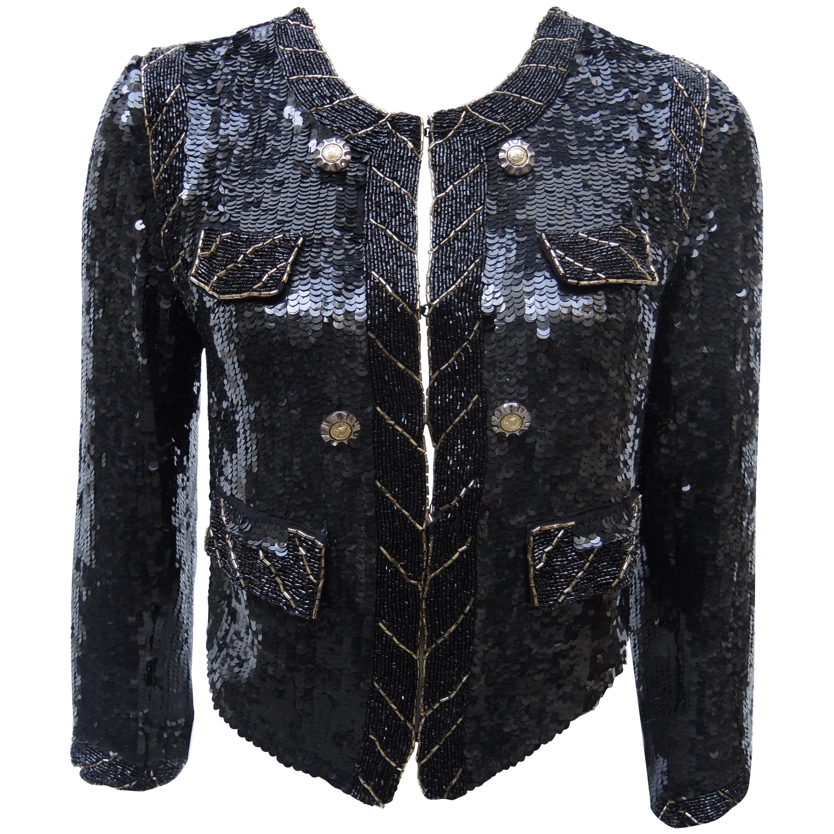 Black hand Sequinned Chanel Style  Beaded Jacket 