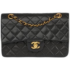 1996 Chanel Black Quilted Lambskin Vintage Small Classic Double Flap Bag