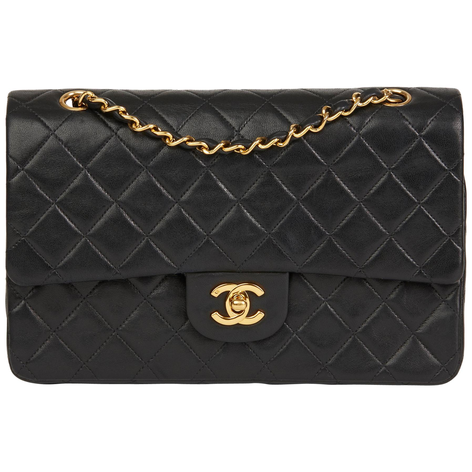 1991 Chanel Black Quilted Lambskin Vintage Medium Classic Double Flap Bag