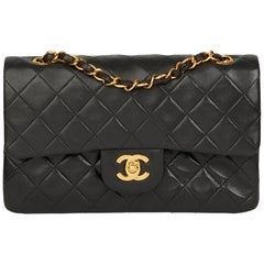 1997 Chanel Black Quilted Lambskin Vintage Small Classic Double Flap Bag