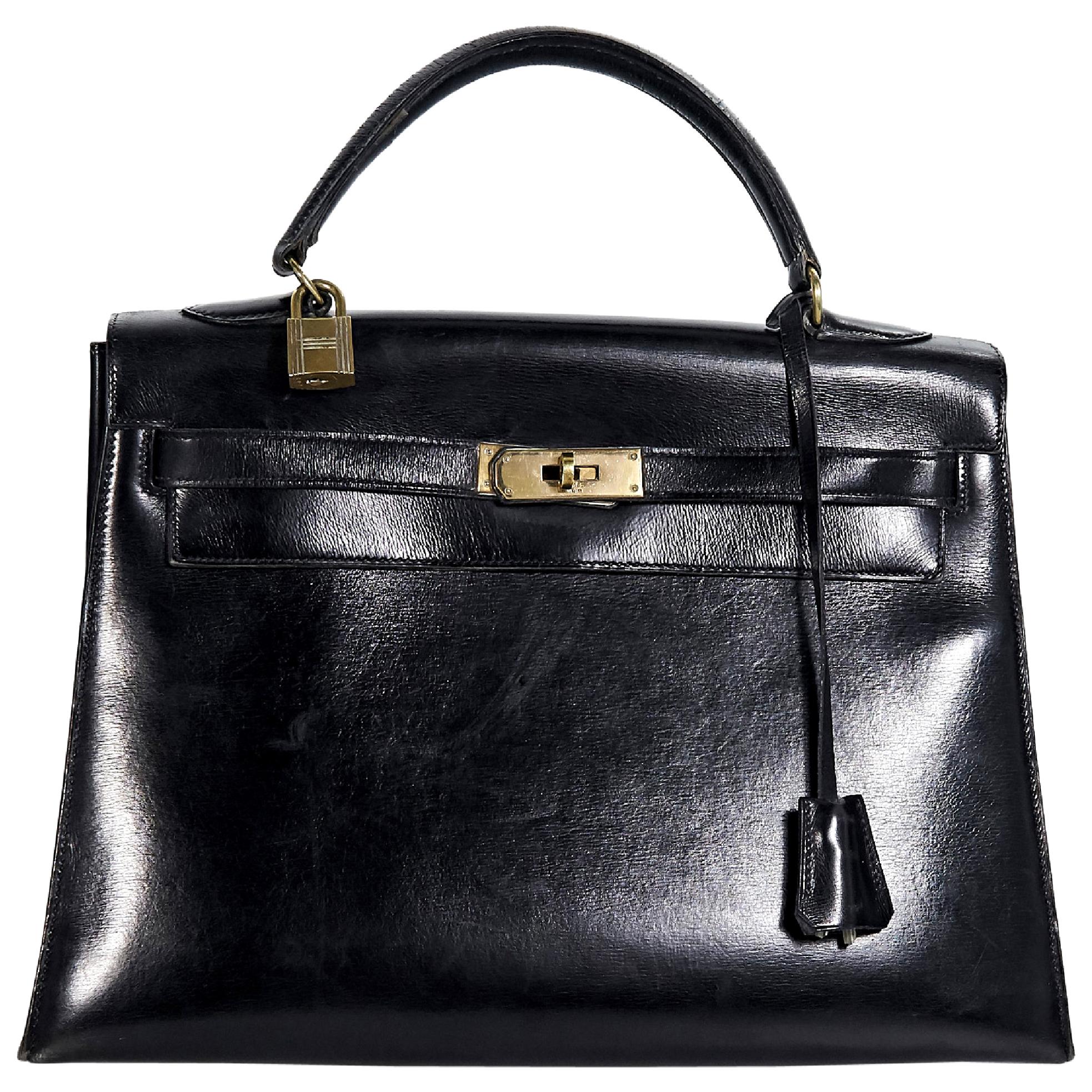 Black Vintage Hermes Kelly 32 Handbag