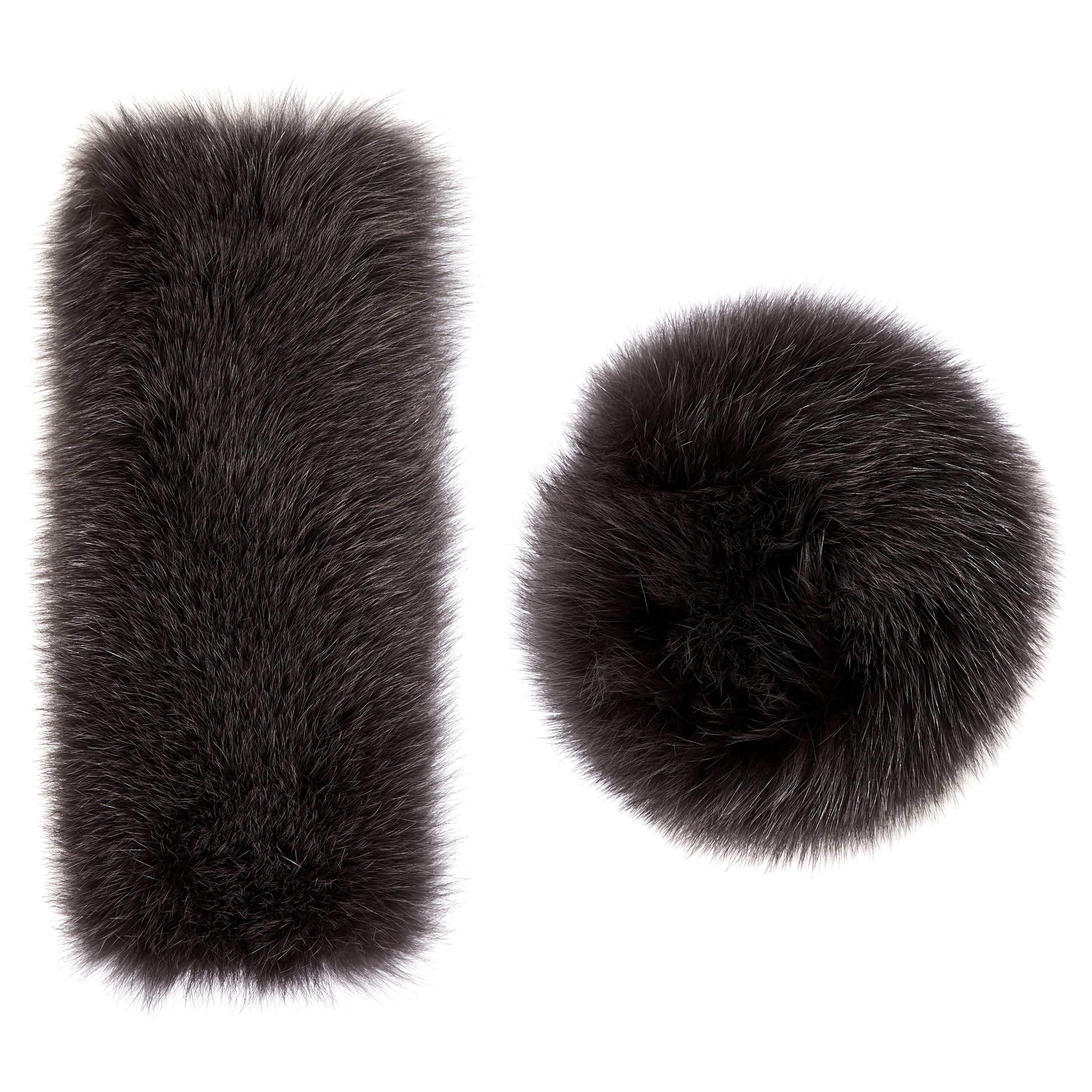 Verheyen London Large Snap on Fox Fur Cuffs in Dark Grey - New 