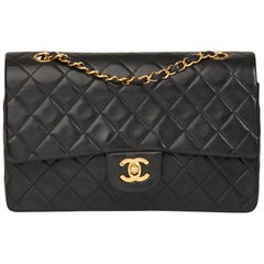 1994 Chanel Black Quilted Lambskin Vintage Medium Classic Double Flap Bag