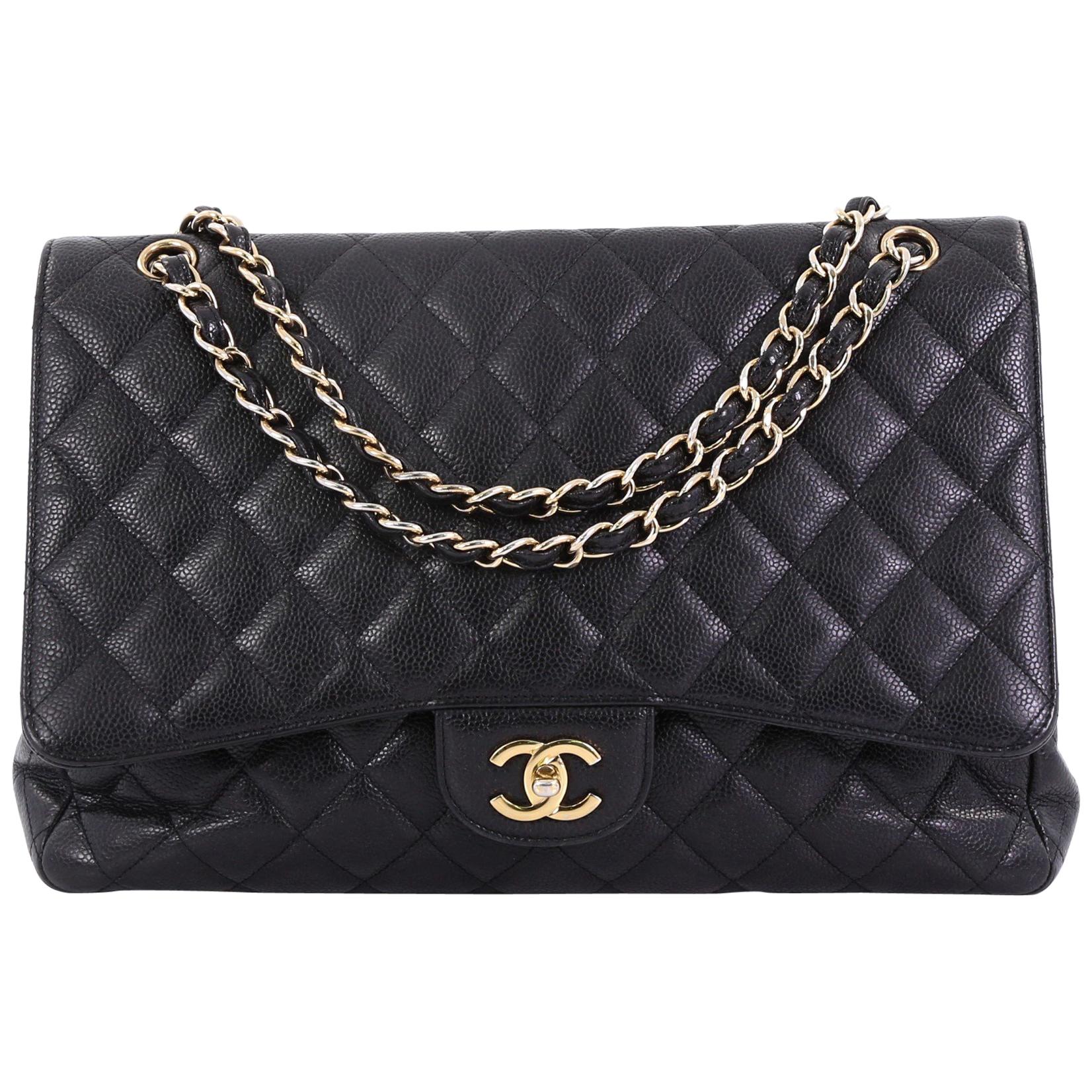 Chanel Classic Single Flap Bag Quilted Caviar Maxi