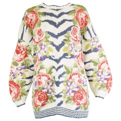 Pull en coton tricot vintage imprimé rose tigre Joseph, années 1980