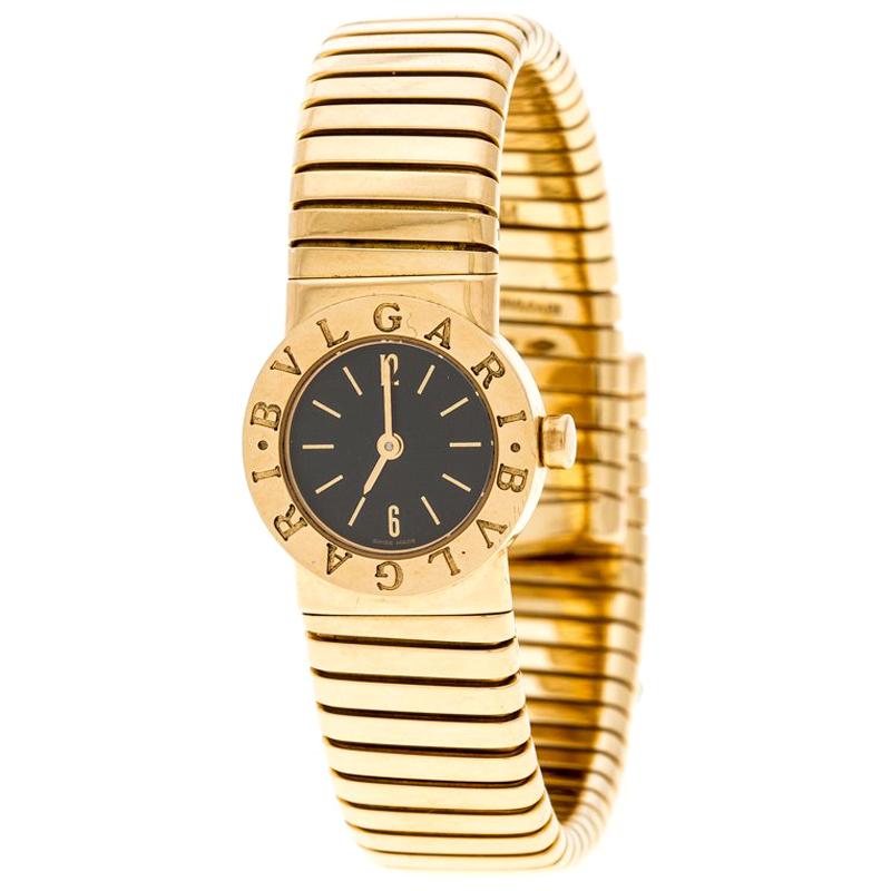 Bvlgari Black Tubogas 18K Yellow Gold Women's Wristwatch 19MM