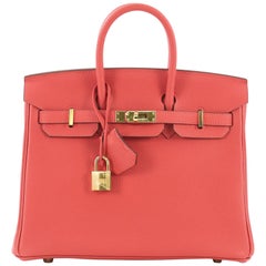 Hermes Birkin Handbag Rouge Pivoine Togo with Gold Hardware 25