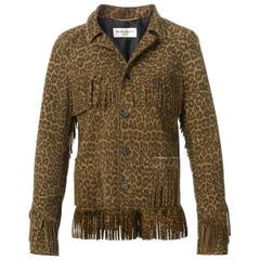 Saint Laurent Curtis Leopard-Print Fringed Suede Jacket