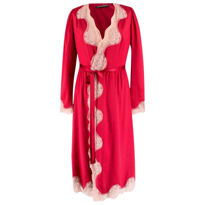 Dolce & Gabbana Lace Trim Silk Blend Robe US 0-2