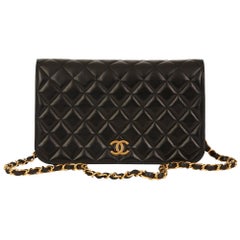 1996 Chanel Black Quilted Lambskin Vintage Small Classic Full Flap Bag