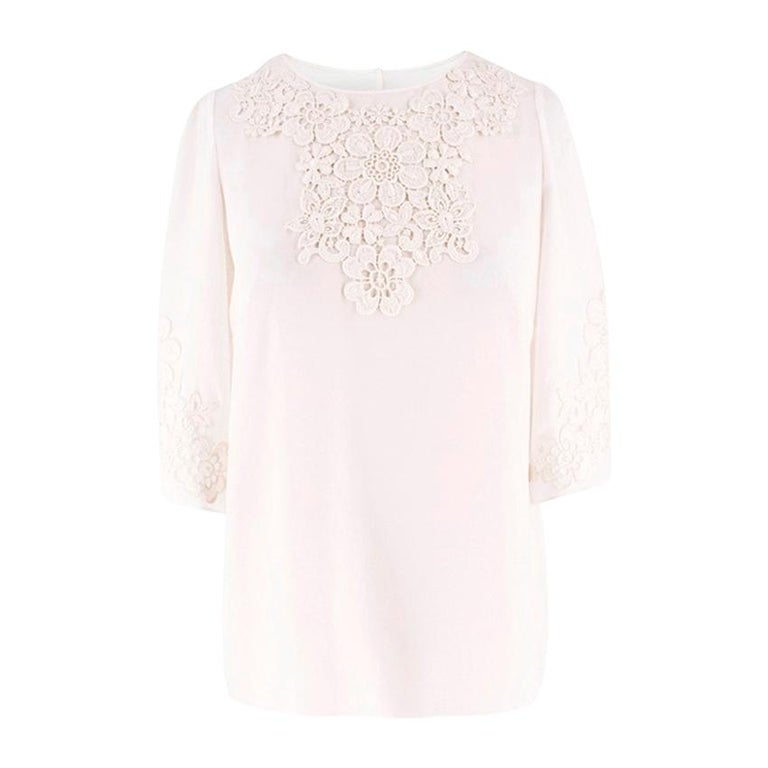 Dolce and Gabbana Cream Embroidered Silk Blouse US 4 For Sale at 1stdibs