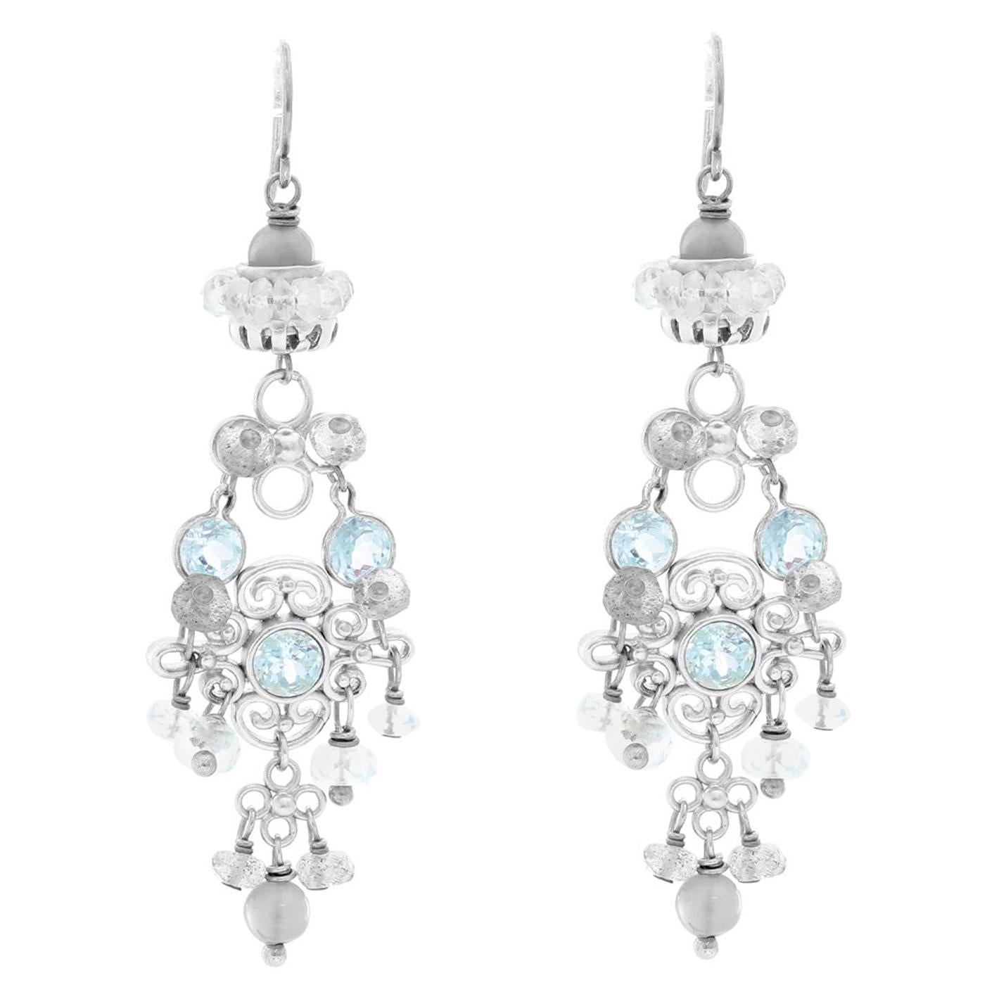 Elizabeth Showers Blue Topaz Silver Dangle Earrings 