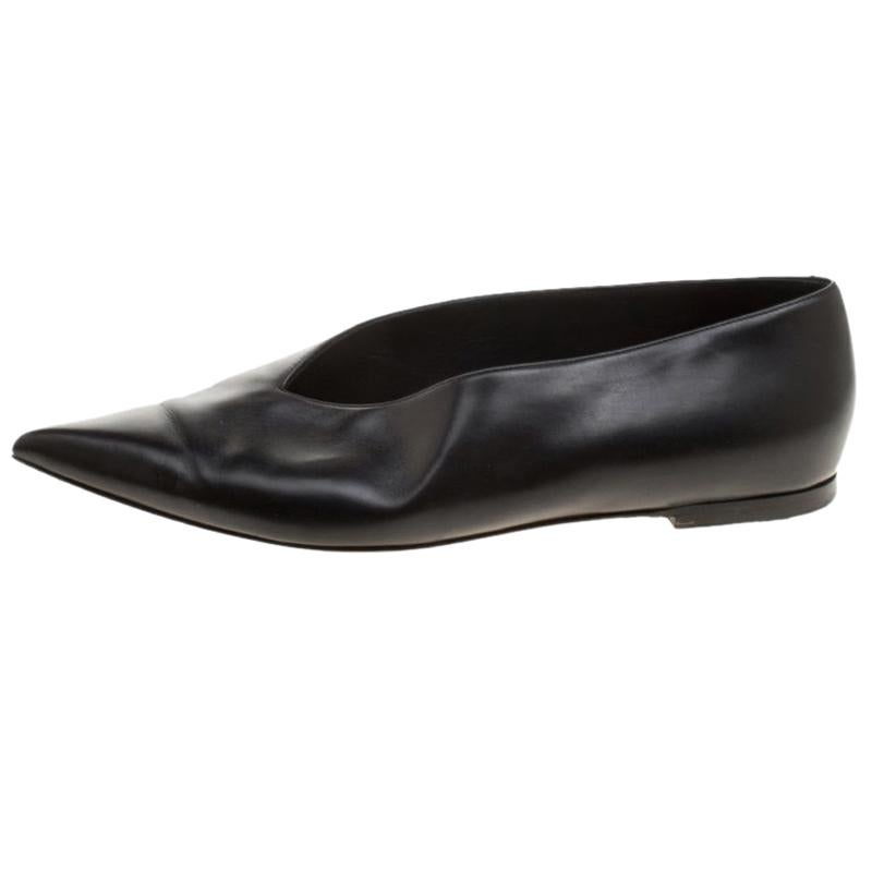 Celine Black Leather Pointed Toe Flats Size 37