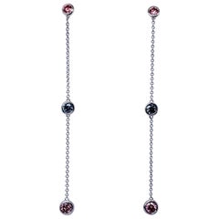 Dangle Earrings in 14k White Gold with Blue and Pink Diamonds