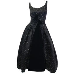 1950s Suzy Perette Black and Gold New Look Evening Dress with Shimmer Dot and 