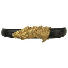 Vintage Wathne Brass Horse Buckle & Black Alligator Belt