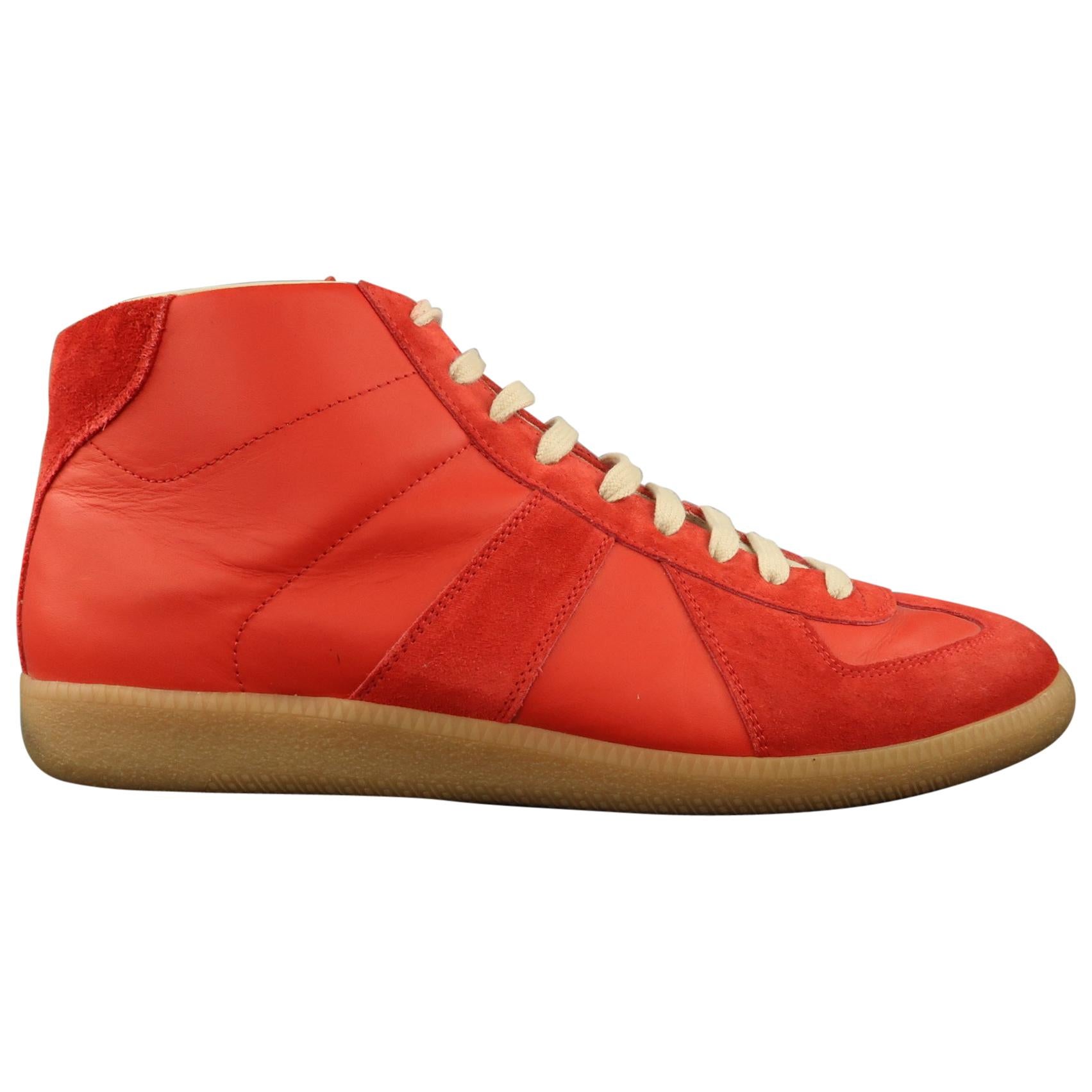 MAISON MARGIELA Size 10.5 Red Leather & Suede REPLICA High Top Sneakers