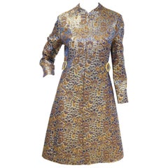 Vintage 1960s Iridescent Blue and Brown Floral Brocade Mod Dress