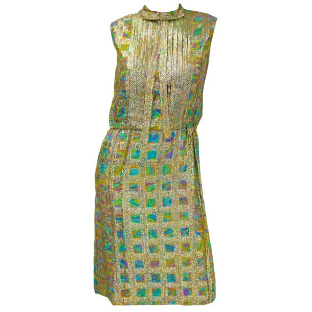 1960s Saks Fifth Avenue Blue and Gold Lame Psychedelic Swirl Cocktail ...