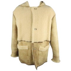 ROBERT COMSTOCK 42 Natural Solid Shearling Hooded Coat