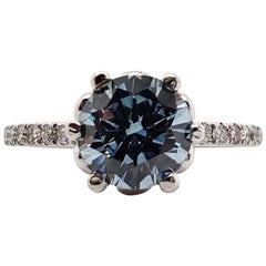 Platinum Solitaire Diamond Ring with Fancy Blue Diamond 1.48ct IGI Certified