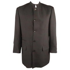 MONDO DI MARCO 42 Long Black Solid Wool Nehru Collar Sport Coat