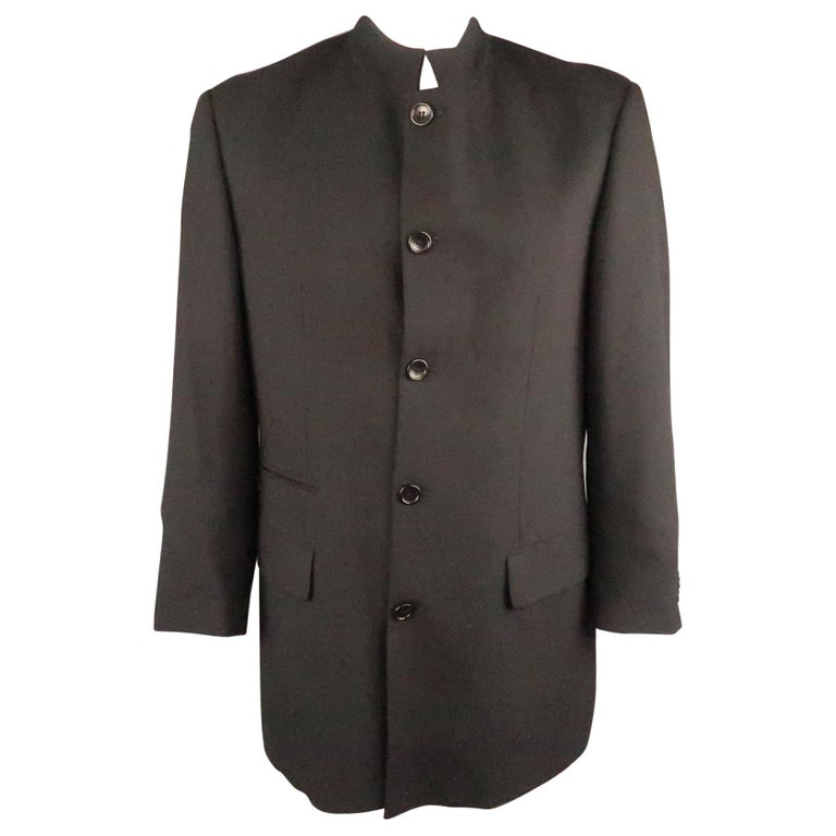 MONDO DI MARCO 42 Long Black Solid Wool Nehru Collar Sport Coat For ...