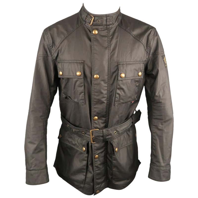 BELSTAFF RoadMaster M Black Solid Waxed Cotton Belted Jacket at 1stDibs