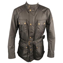 Used BELSTAFF RoadMaster M Black Solid Waxed Cotton Belted Jacket