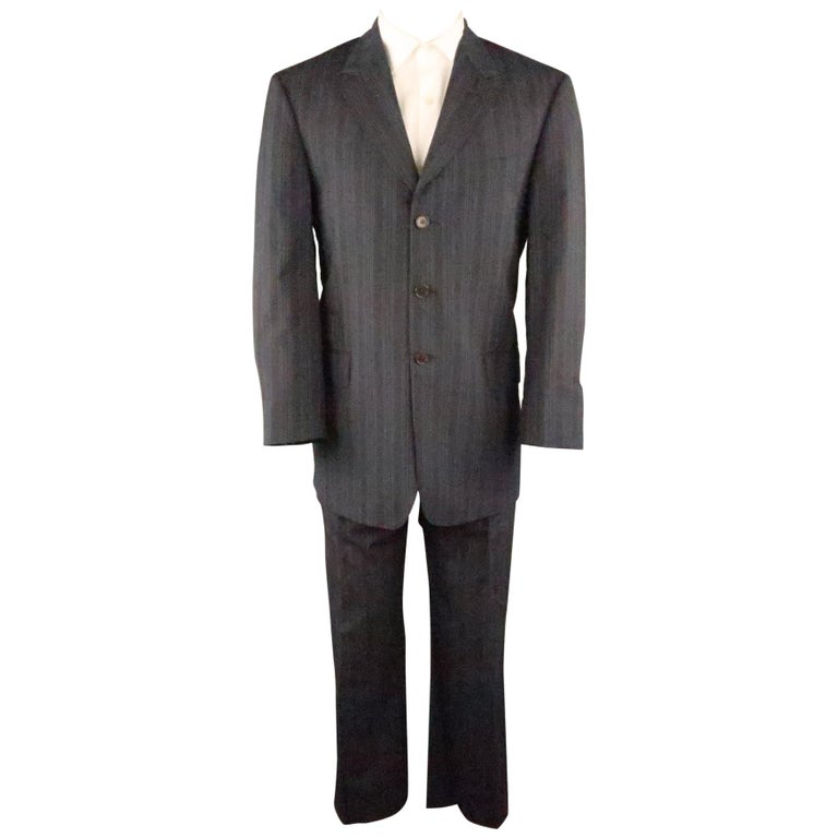 PAUL SMITH 40 Gray and Blue Stripe Viscose 34 30 Notch Lapel Suit For ...
