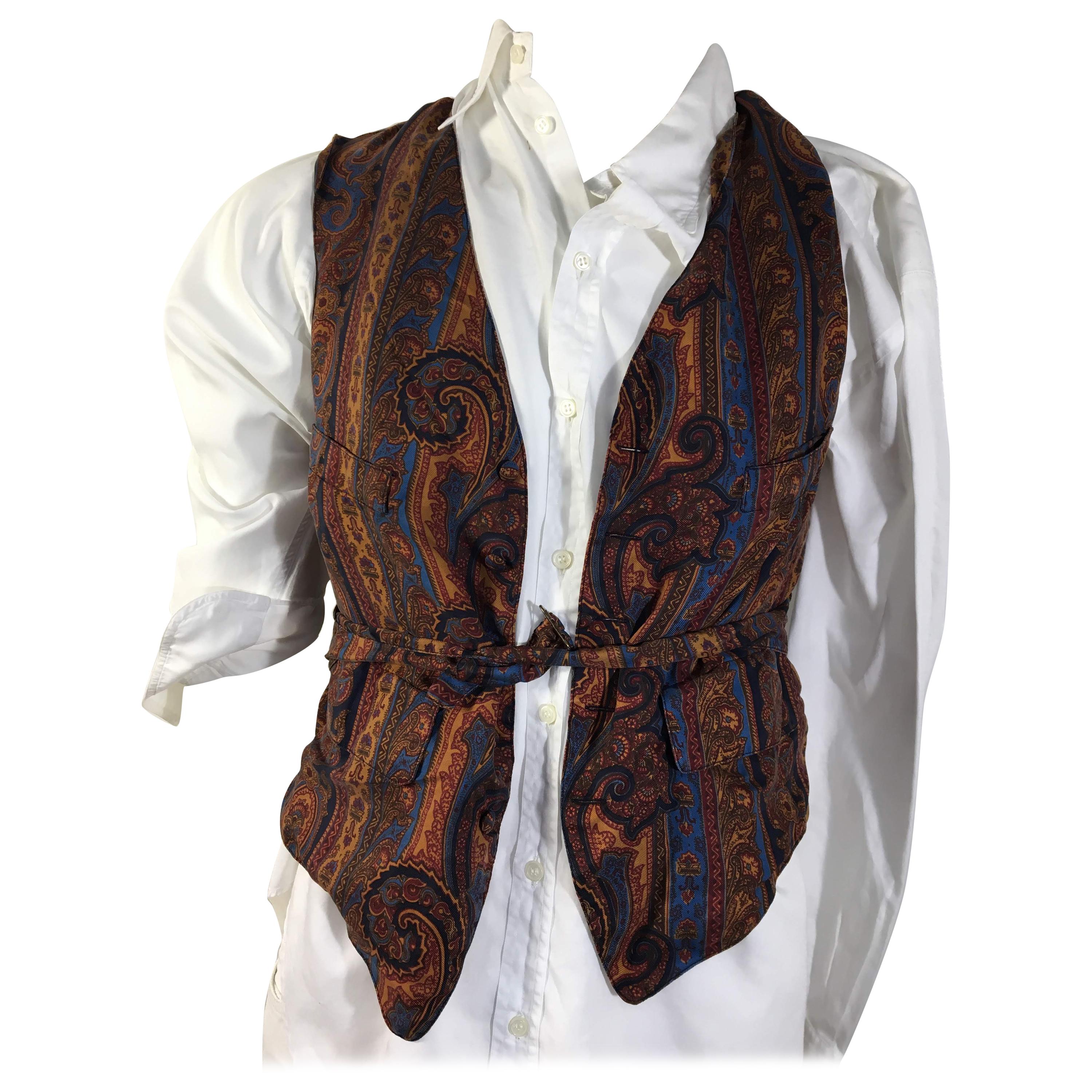Mens Vintage Hermes Silk Paisley Vest
