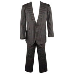 GUCCI 42 Black & White Pinstripe Wool 34 27 Notch Lapel Suit