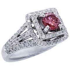 Antique Engagement Ring in 14k White Gold with 0.58ct Pink Diamond IGI certified