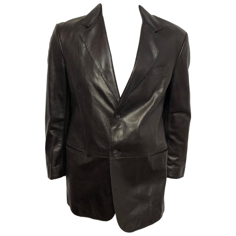 Giorgio Armani Mens 52 Leather Blazer For Sale at 1stDibs