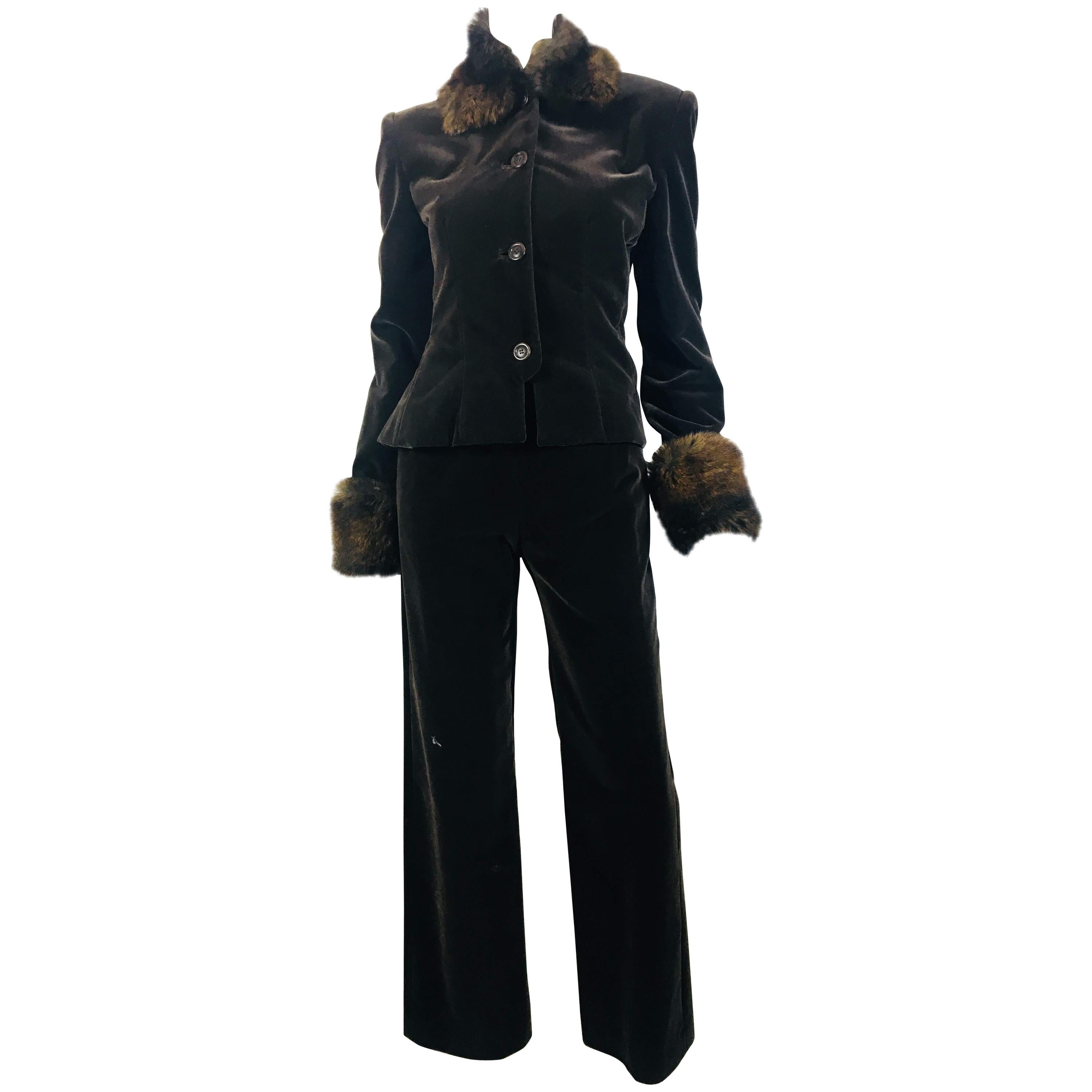 Carolina Herrera Pant Suit with Fur Trim