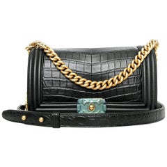 Chanel Le Boy Matte Black Alligator Medium Bag Very Rare New