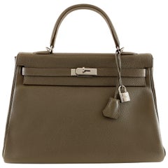 Hermès Graphite Clemence 35 cm  Kelly Bag