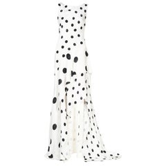 New Oscar De La Renta White Polka Dot Silk Crepe Tiered Skirt Dress Gown size 4