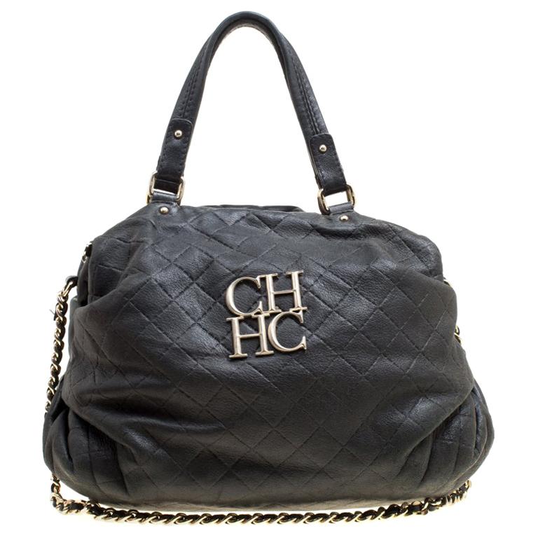 Carolina Herrera Black Quilted Leather Top Handle Bag