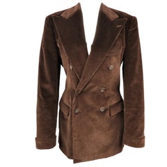 RALPH LAUREN Size 8 Brown Corduroy Double Breasted Peak Lapel Jacket at ...