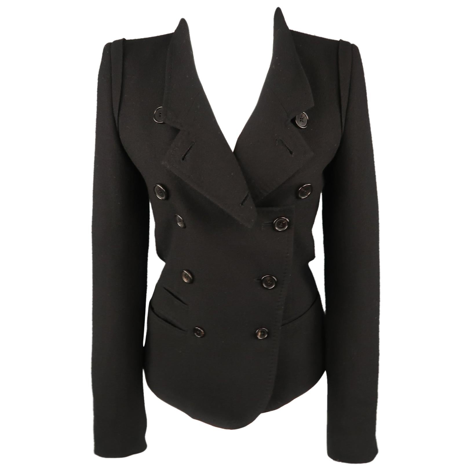 ANN DEMEULEMEESTER Size 4 Black Wool Slit Lapel Cropped Jacket