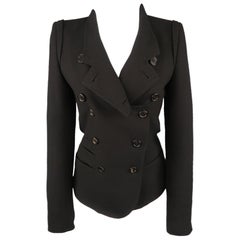 Retro ANN DEMEULEMEESTER Size 4 Black Wool Slit Lapel Cropped Jacket