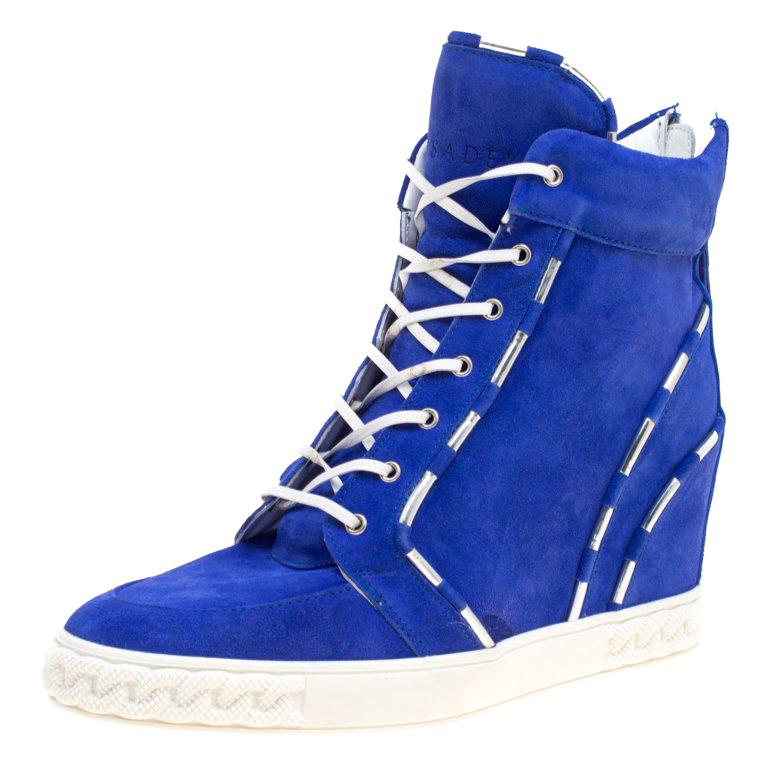 Casadei Blue Suede High Top Wedge Sneakers Size 40