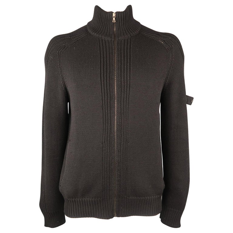 PRADA Size L Black Knitted Wool Zip Up Mock Neck Sweater at 1stDibs | knit  zip up sweater, knitted zip through, knitted zip up sweater