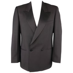 YVES SAINT LAURENT POUR HOMME 42 Navy Satin Peak Lapel Sport Coat