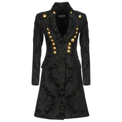 BALMAIN Black Jacquard Brocade Military Coat 36 FR NEW Retailed  $18, 020