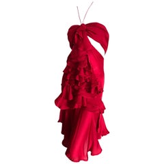 Yves Saint Laurent by Tom Ford 2003 Ruffled Red Silk Dress Size 40