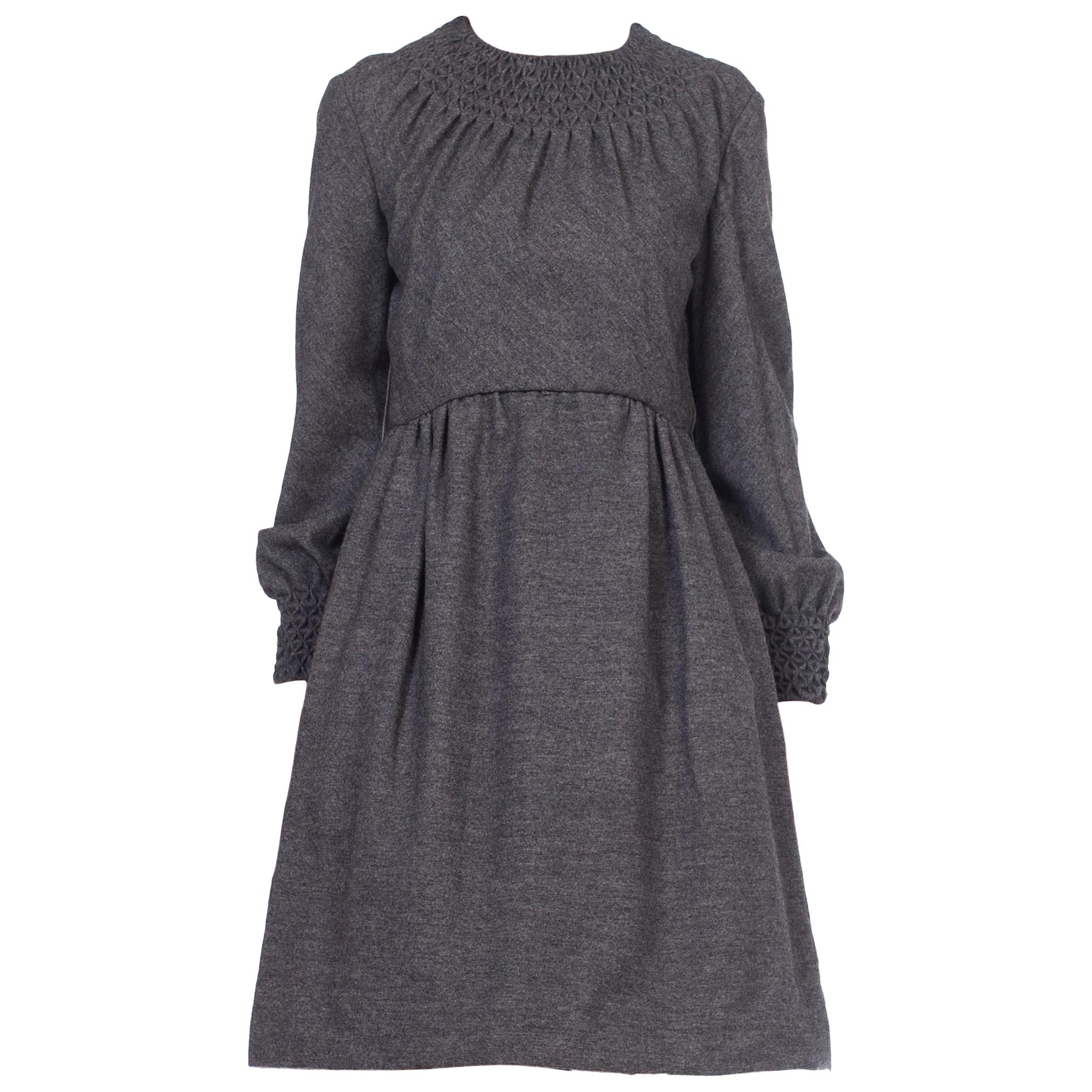 1960S CHESTER WEINBERG Style Grey Wool Dress Lined In Silk With Pockets For Sale