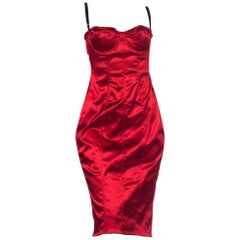 Vintage 1990s Red Stretch Satin Dolce & Gabbana Corset Lingerie Dress Large 44