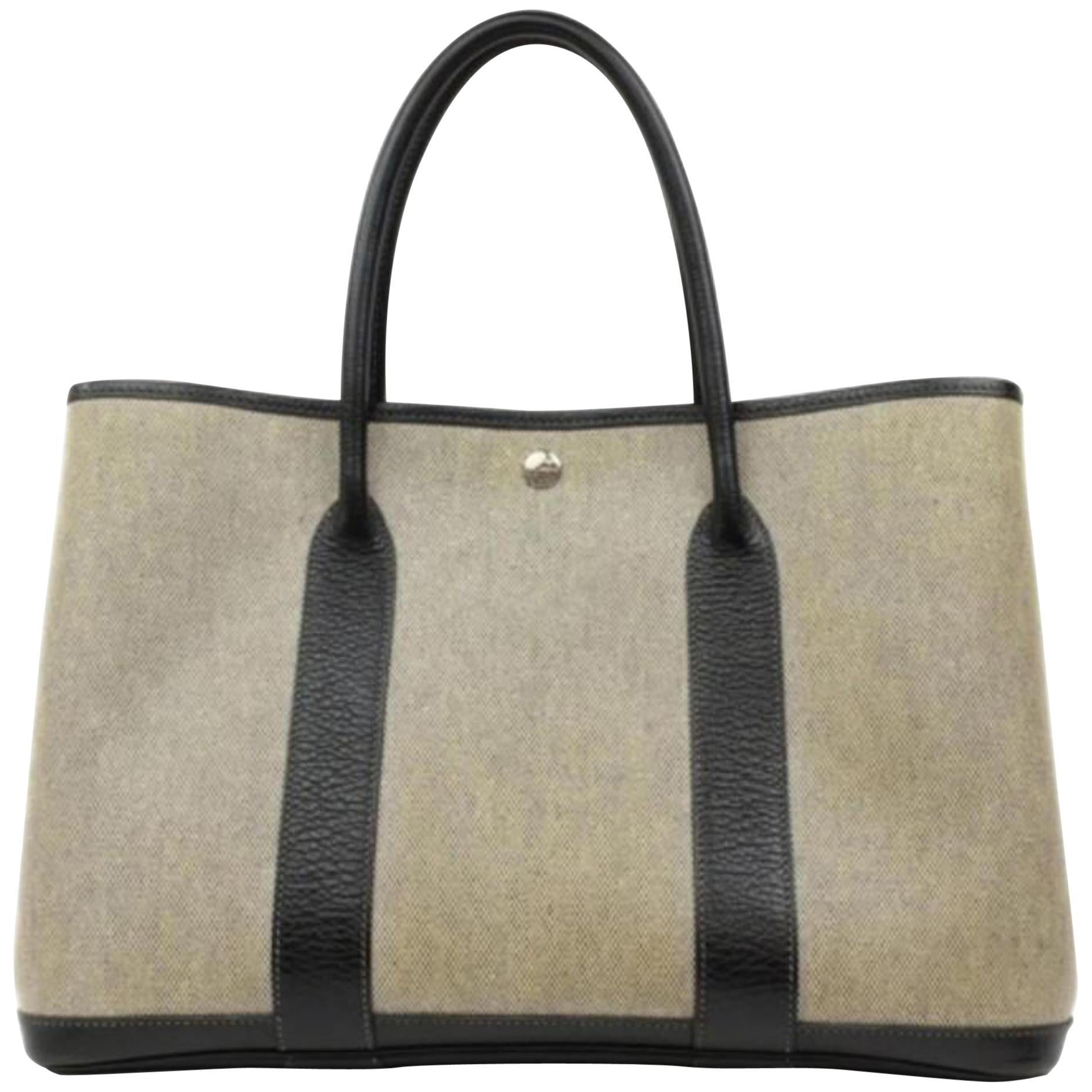 Hermès Garden Party Toile Tote 229862 Grey Coated Canvas Shoulder Bag For Sale